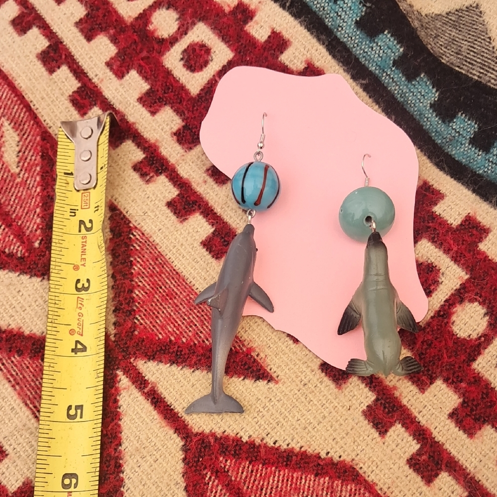 Gray and Blue Shark Earrings